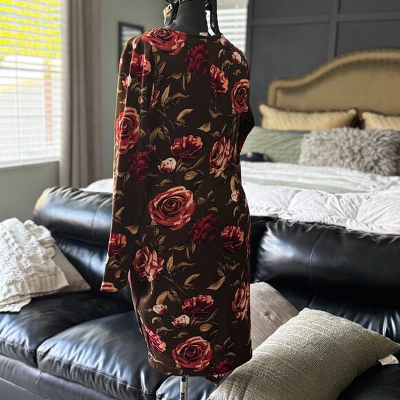 Venus Floral Bodycon Dress in size XL Brown Fall - Picture 2 of 6